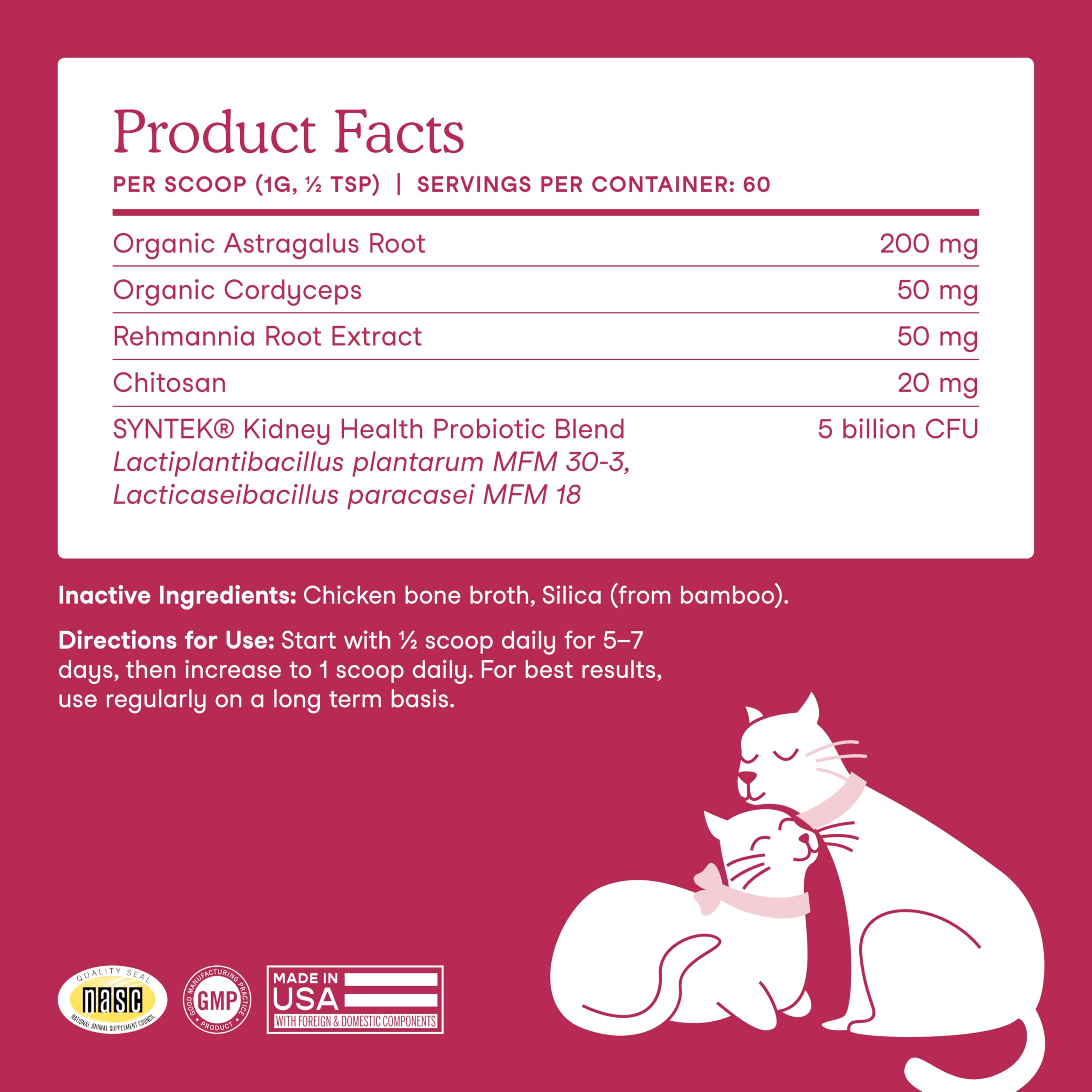 Probiotic blend integrated into Fera Pets Cat Kidney Support Powder supporting digestive balance.