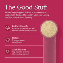 Fera Pets Cat Kidney Support Powder scoop shows precise measuring for easy daily dosing.