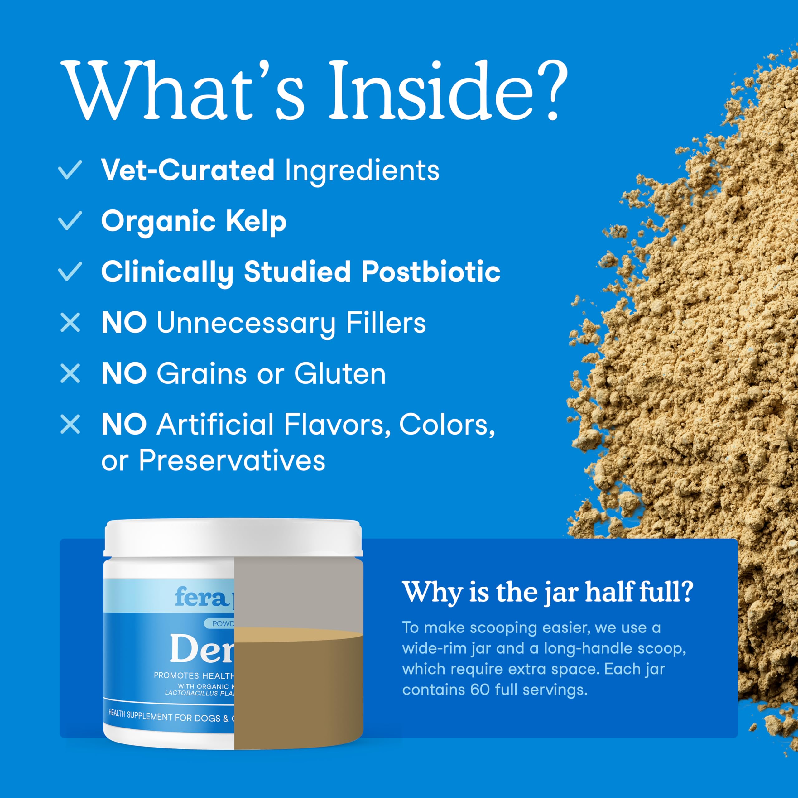 Packaging highlights kelp ingredient in Fera Pets formula.