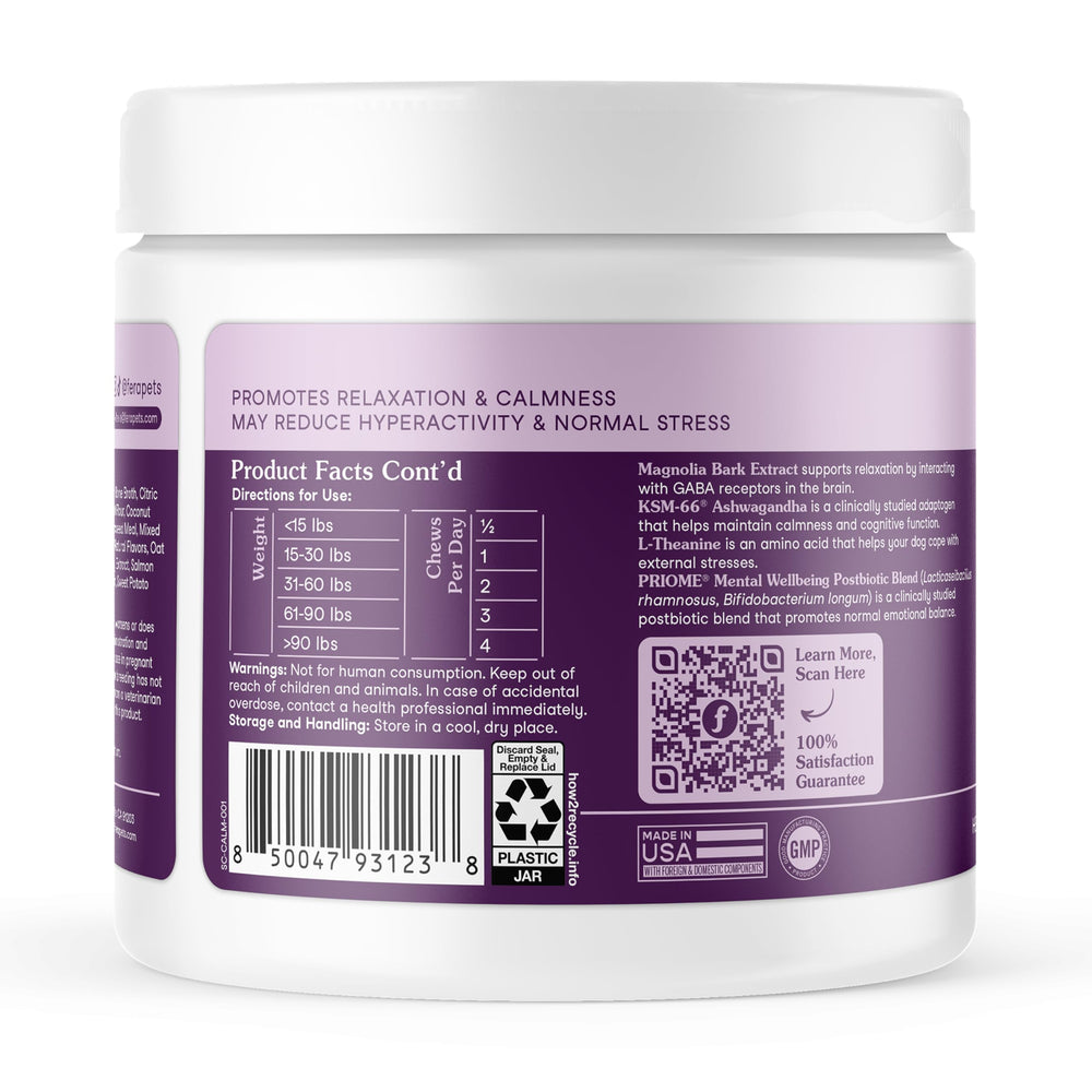 Fera Pets Dog Calming Chews arranged in dish for daily calming routine.