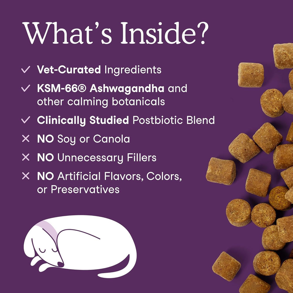 Packaging label highlights NASC-certified supplements for canine wellness.