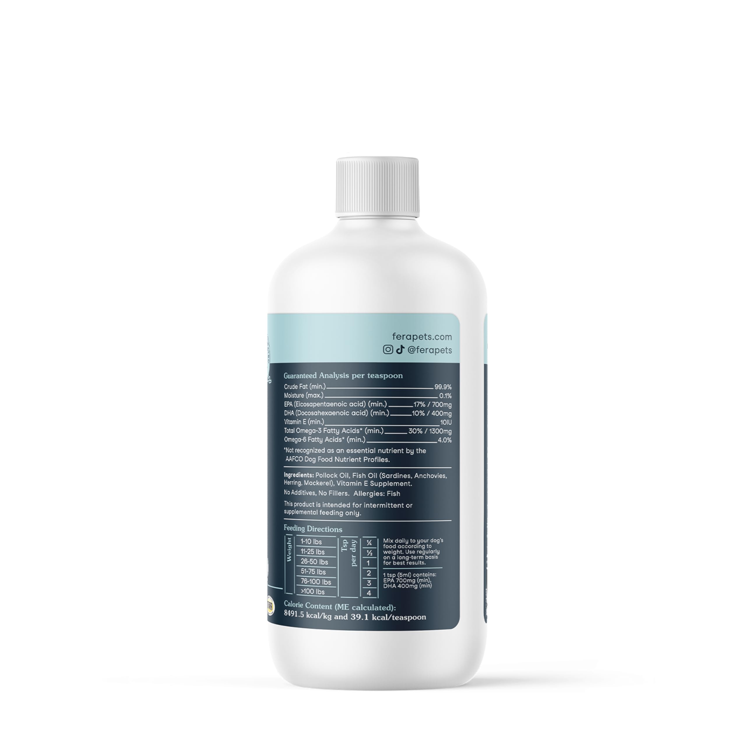 Fera Pets Fish Oil with cat dinner scene for coat health