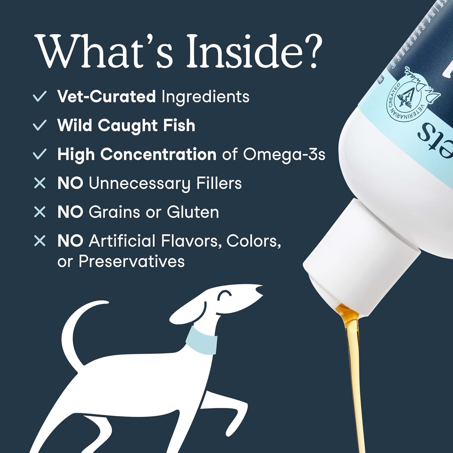 Fera Pets Fish Oil dog food topper drizzled on kibble for potential joint support