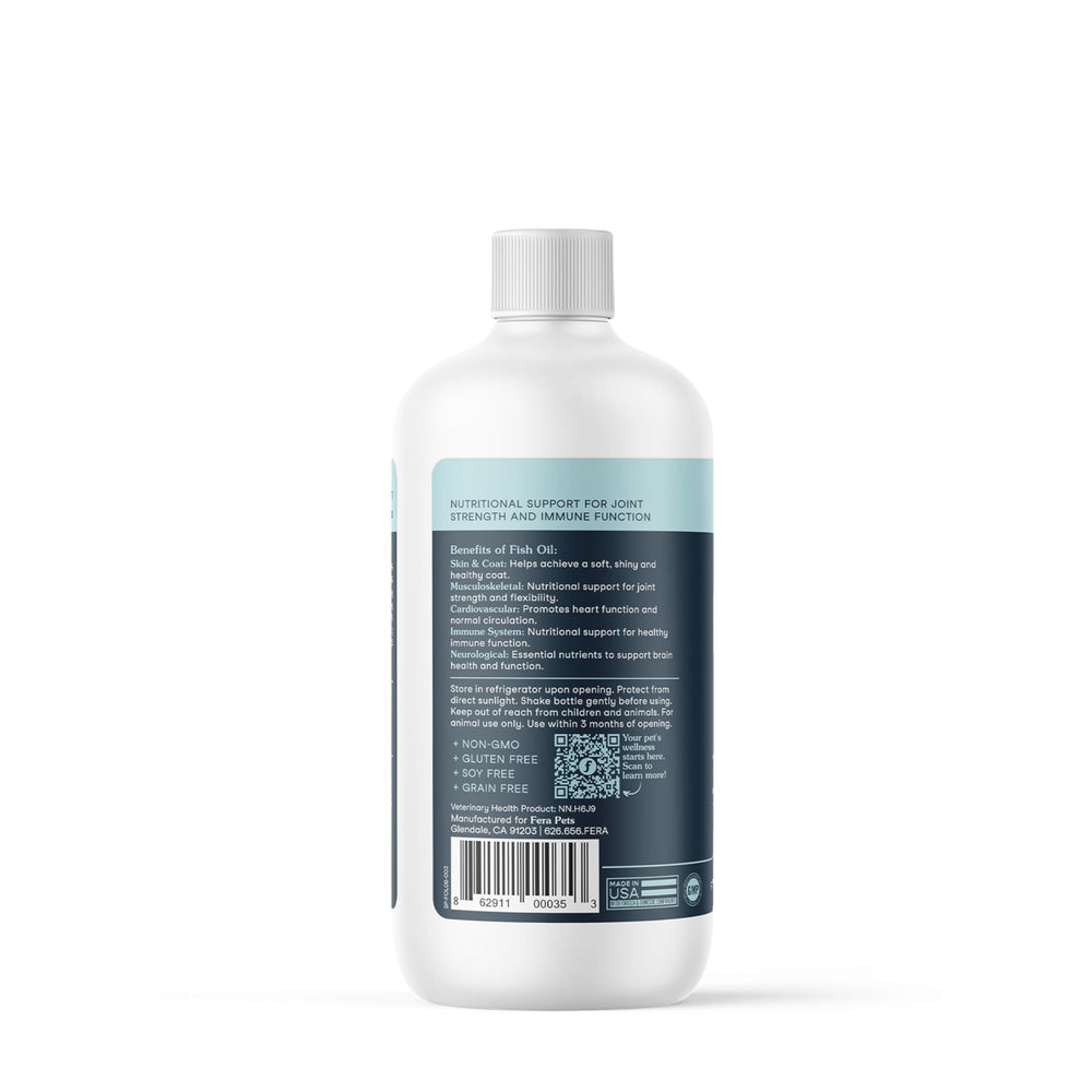 Fera Pets Fish Oil dosing chart image guiding portions by weight.