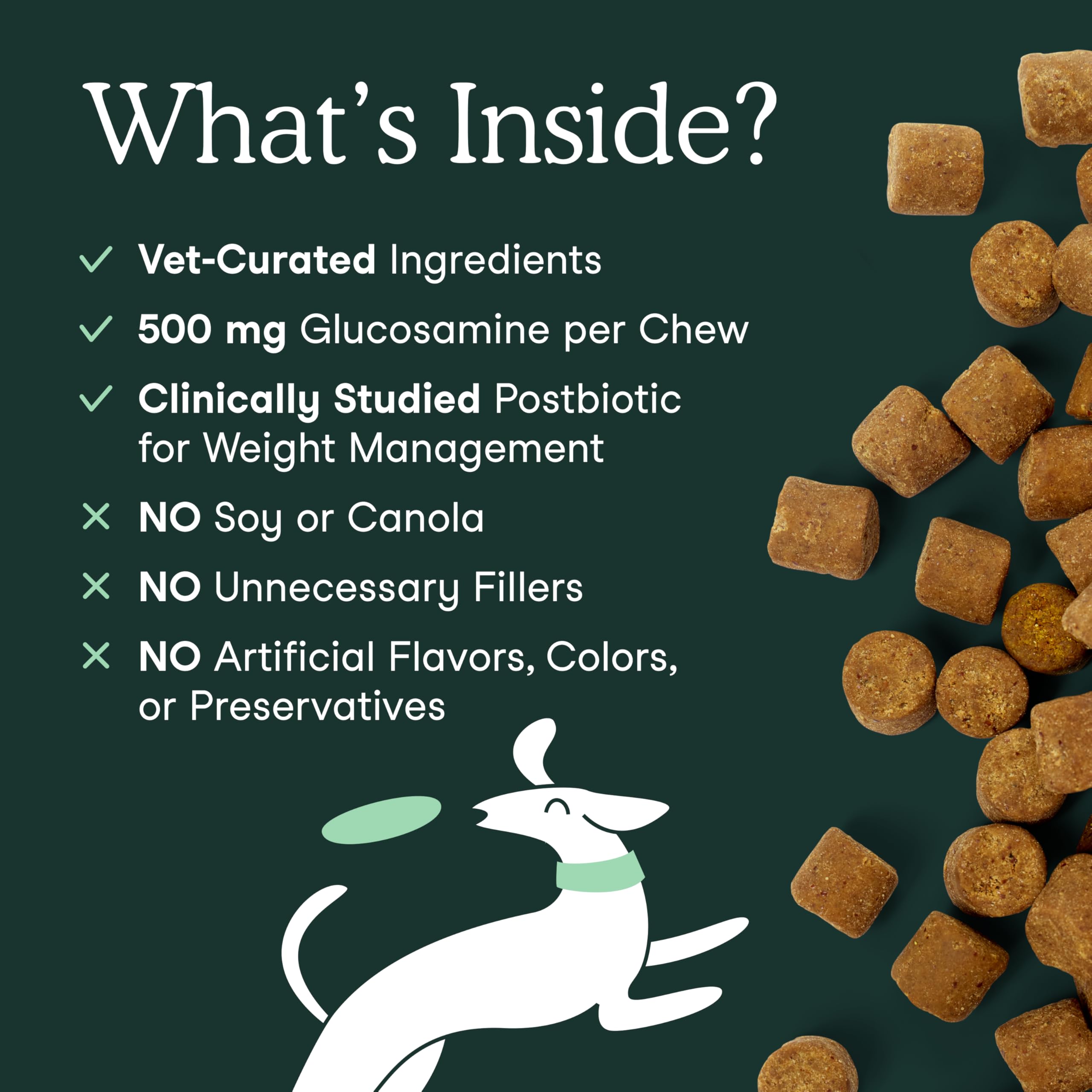 Fera Pets glucosamine-chondroitin-msm ingredients highlight a comprehensive joint support blend.