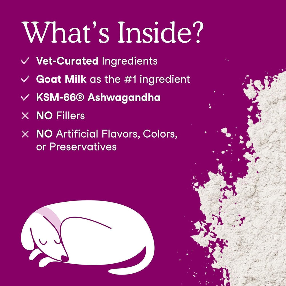 Fera Pets goat milk calming topper featuring ashwagandha and L-Theanine.