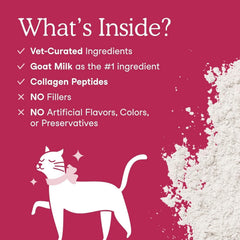 Fera Pets Goat Milk Topper powder jar highlights collagen and biotin for healthy coat.