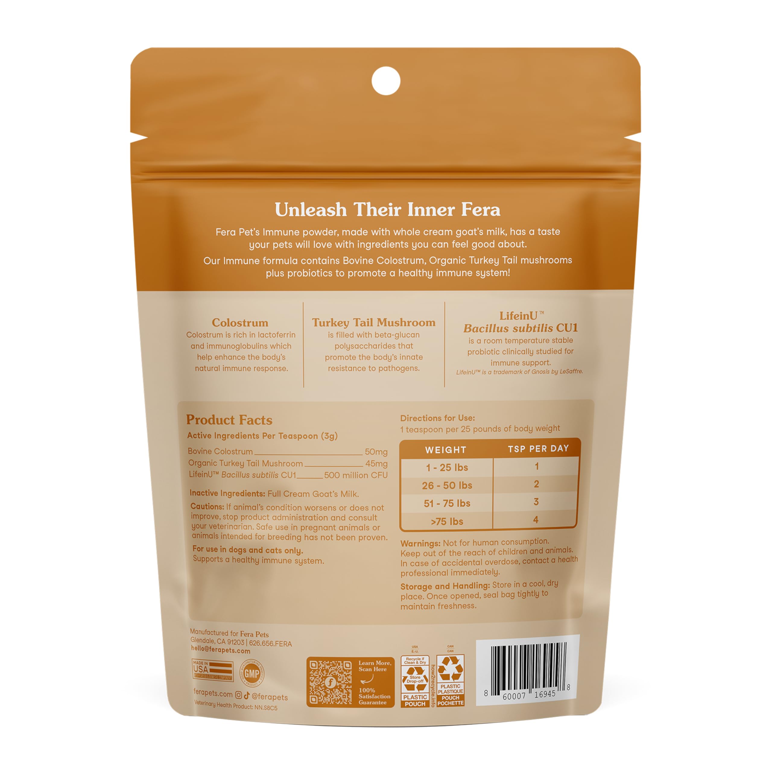 Fera Pets immune topper sprinkled onto dog food bowl
