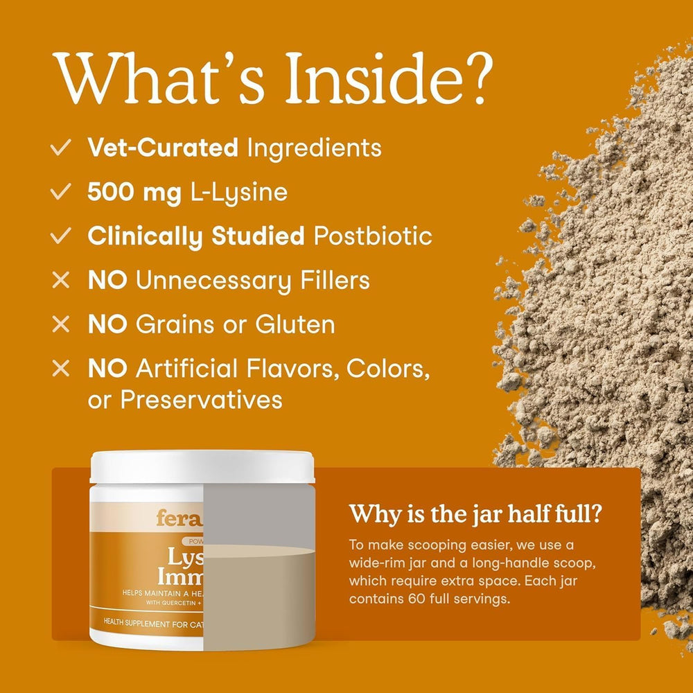 Fera Pets Lysine Powder for Cats food topper blends smoothly into cat meals