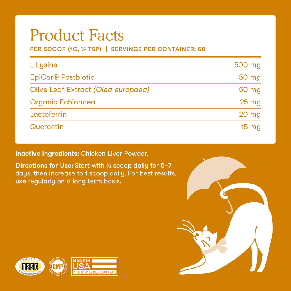 Fera Pets Lysine Powder for Cats olive leaf extract suggests immune-friendly botanicals