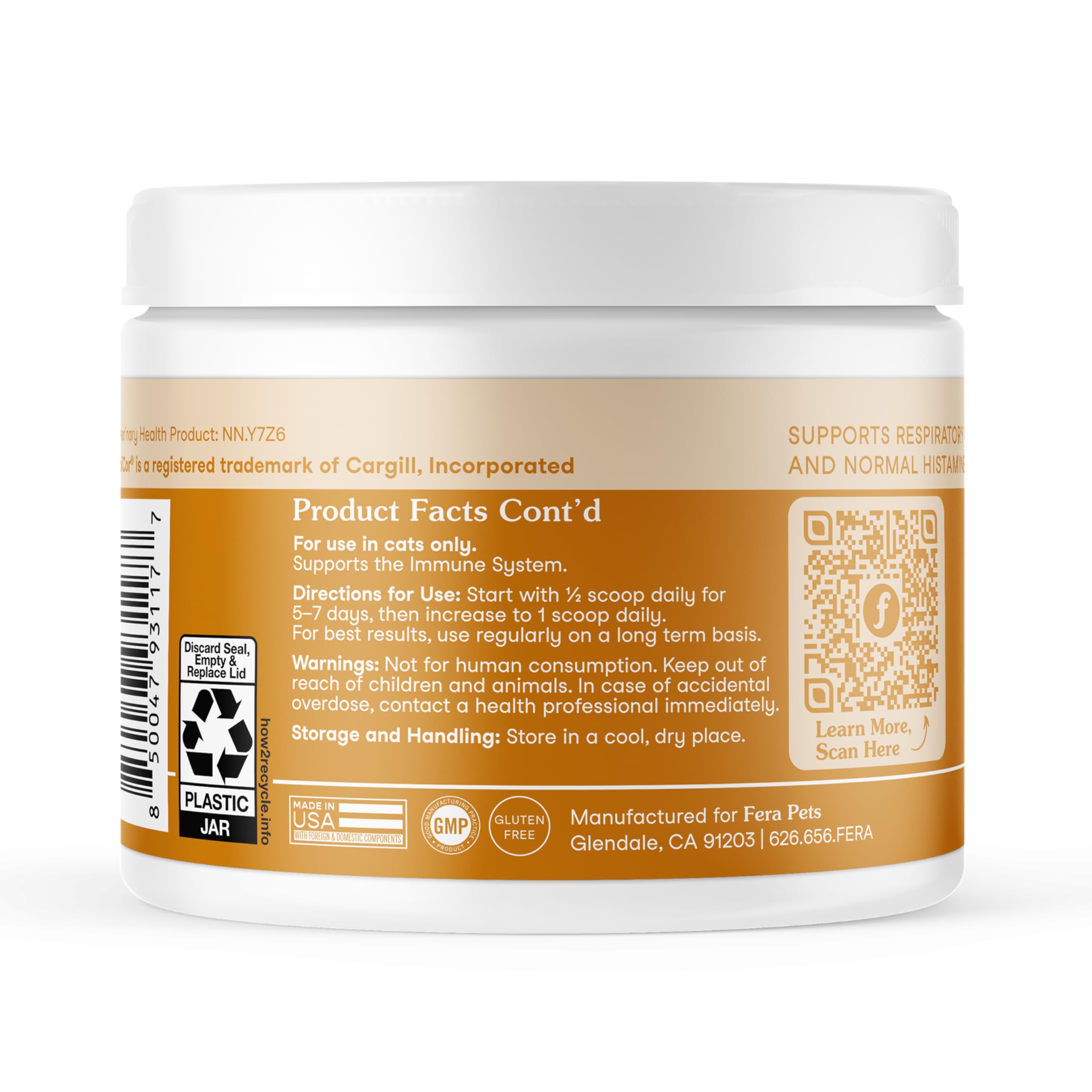 Fera Pets Lysine Powder for Cats USA made label underscores quality manufacturing