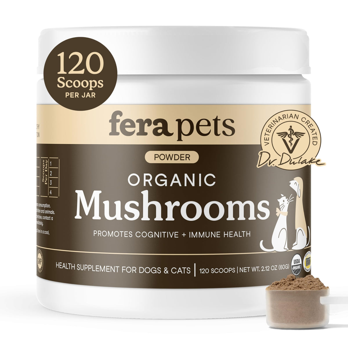 Fera Pets turkey tail mushroom powder for dogs and cats supports immune health.