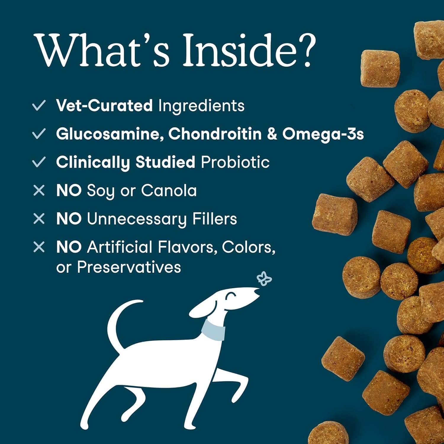 Fera Pets omega-3 badge beside bottle – supports skin and coat health