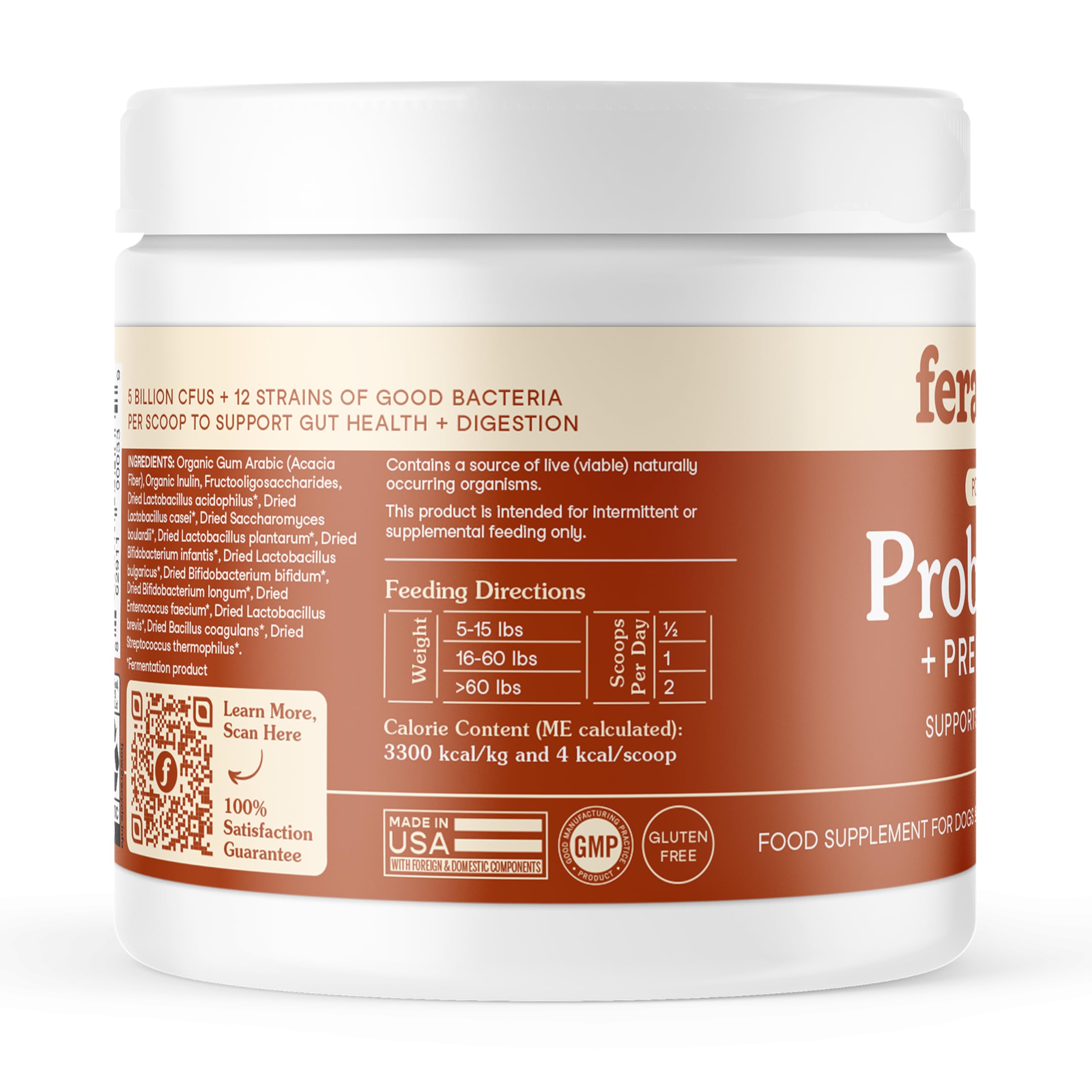 Fera Pets Probiotics bottle-closed indicates secure storage and freshness.