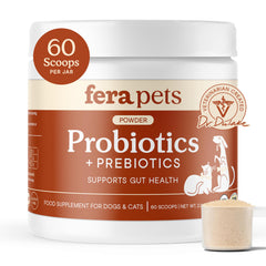 Fera Pets Probiotics tub front for dog and cat gut health.