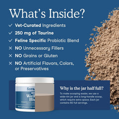 Fera Pets Wellness Blend sprinkled on cat food as a tasty topper.