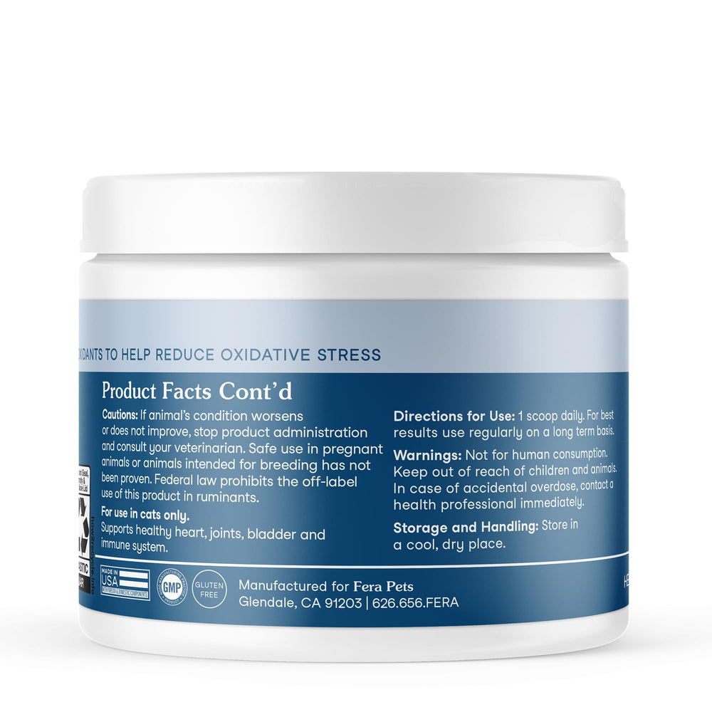 USA-made Fera Pets Wellness Blend packaging and quality seal.