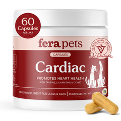 Fera Pets Cardiac Support capsules in a bottle for easy daily dosing.