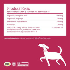 Fera Pets probiotics formulation supports digestive balance and kidney health.
