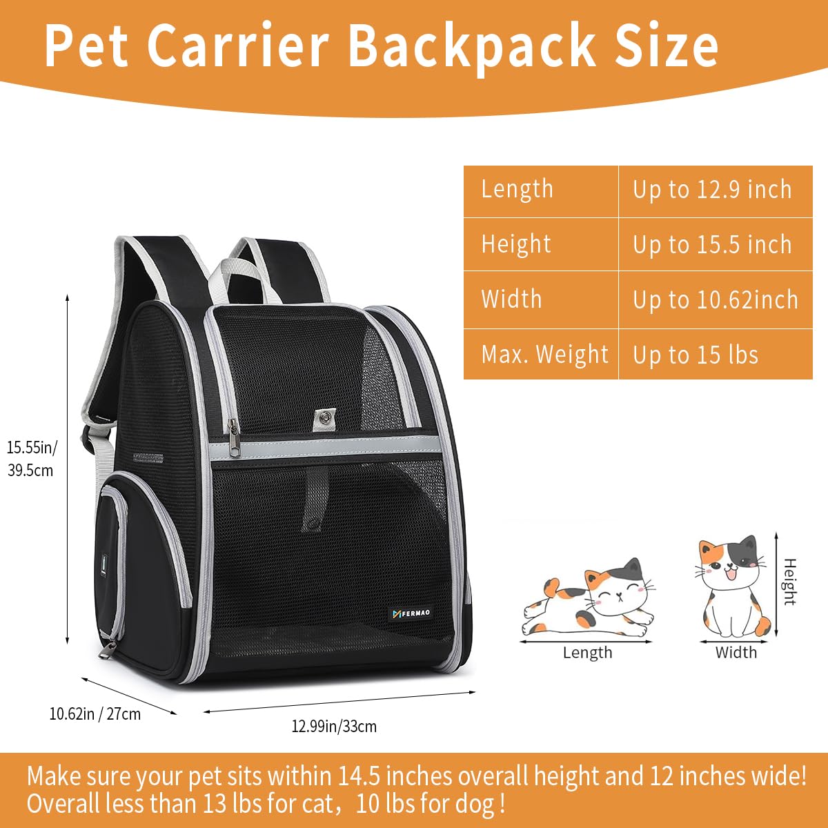 FERMAO cat backpack removable mat is washable and easy to clean.