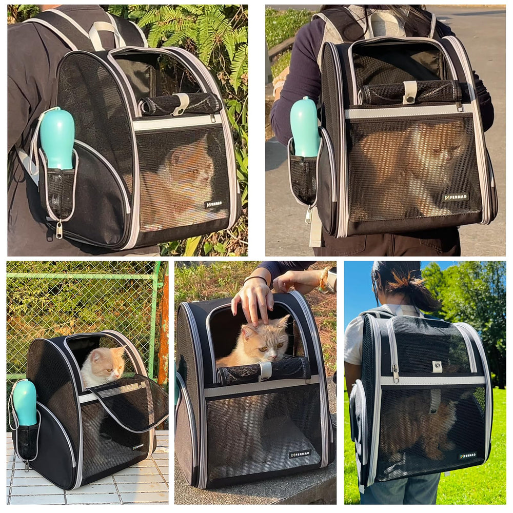 FERMAO cat backpack side water bottle pocket keeps essentials handy.