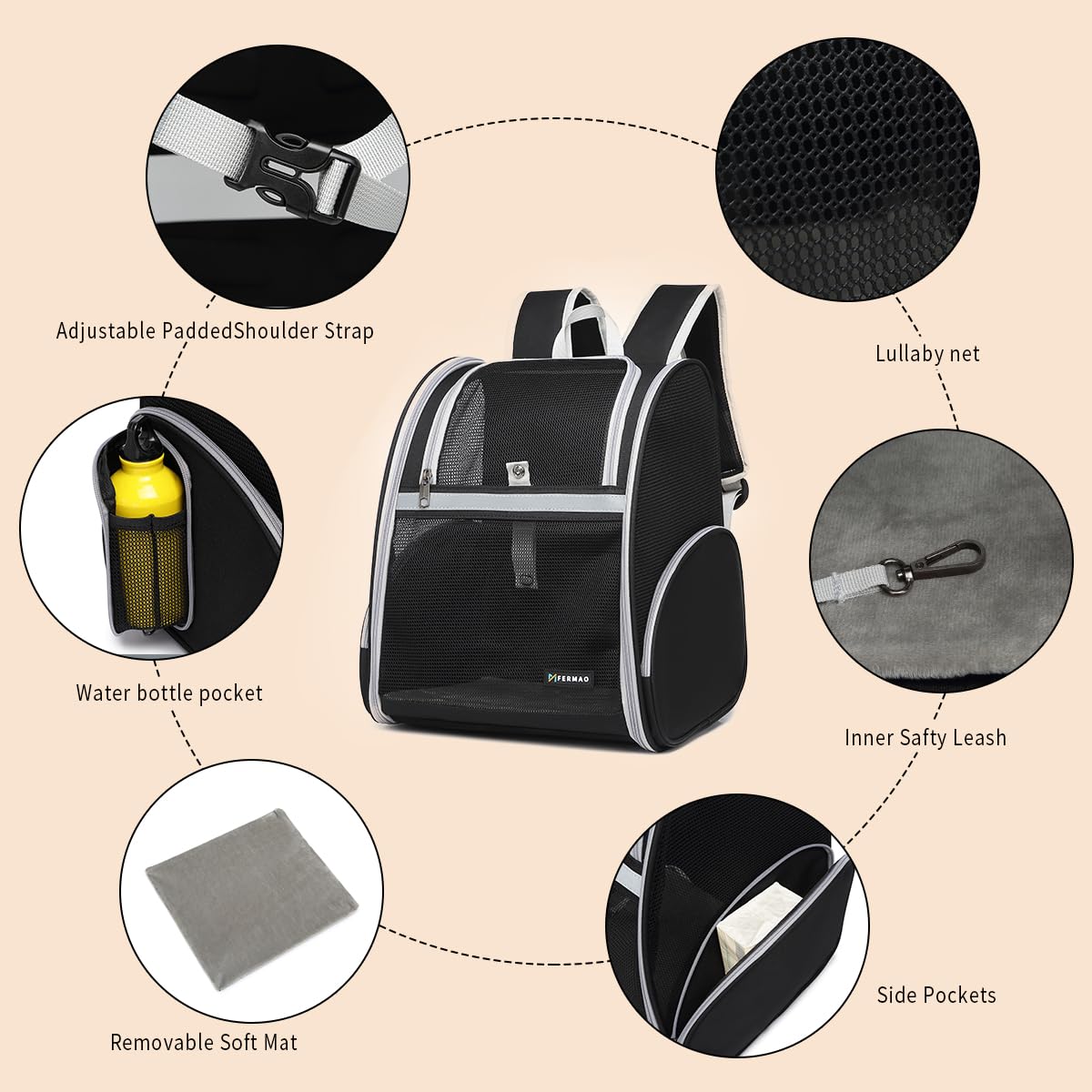 FERMAO cat backpack steel frame provides sturdy carry.