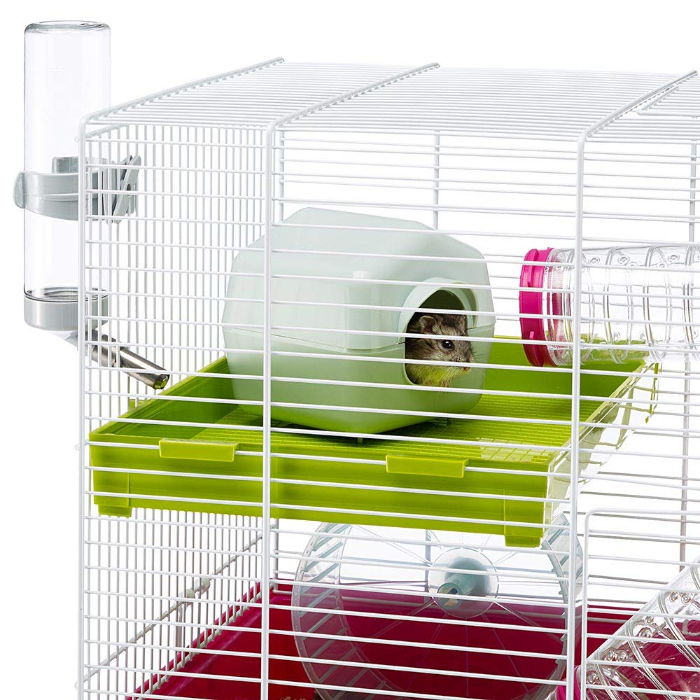 Ferplast Laura hamster cage built-in shelf creates a practical second floor.