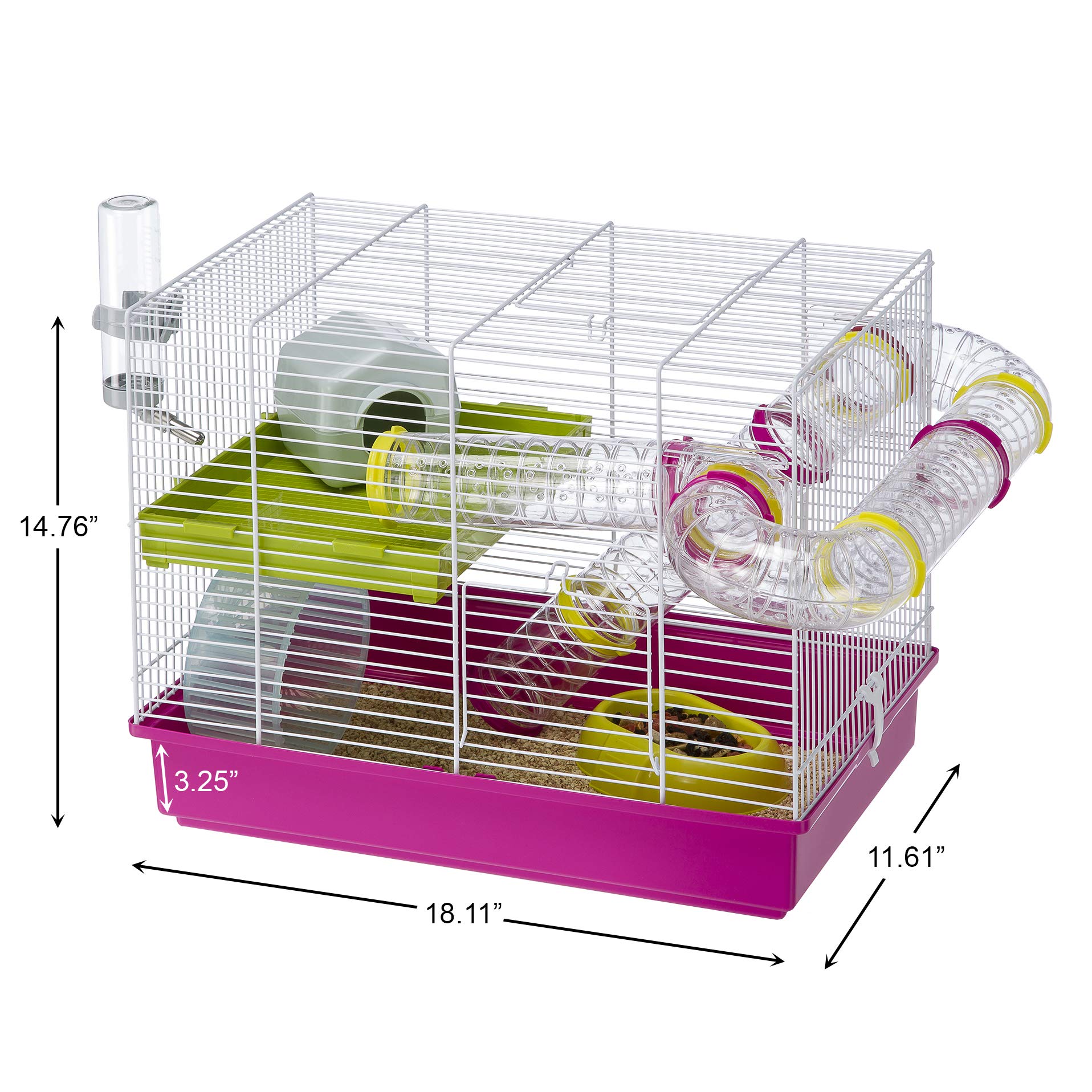 Ferplast Laura hamster cage pink base emphasizes roomy play and rest area.