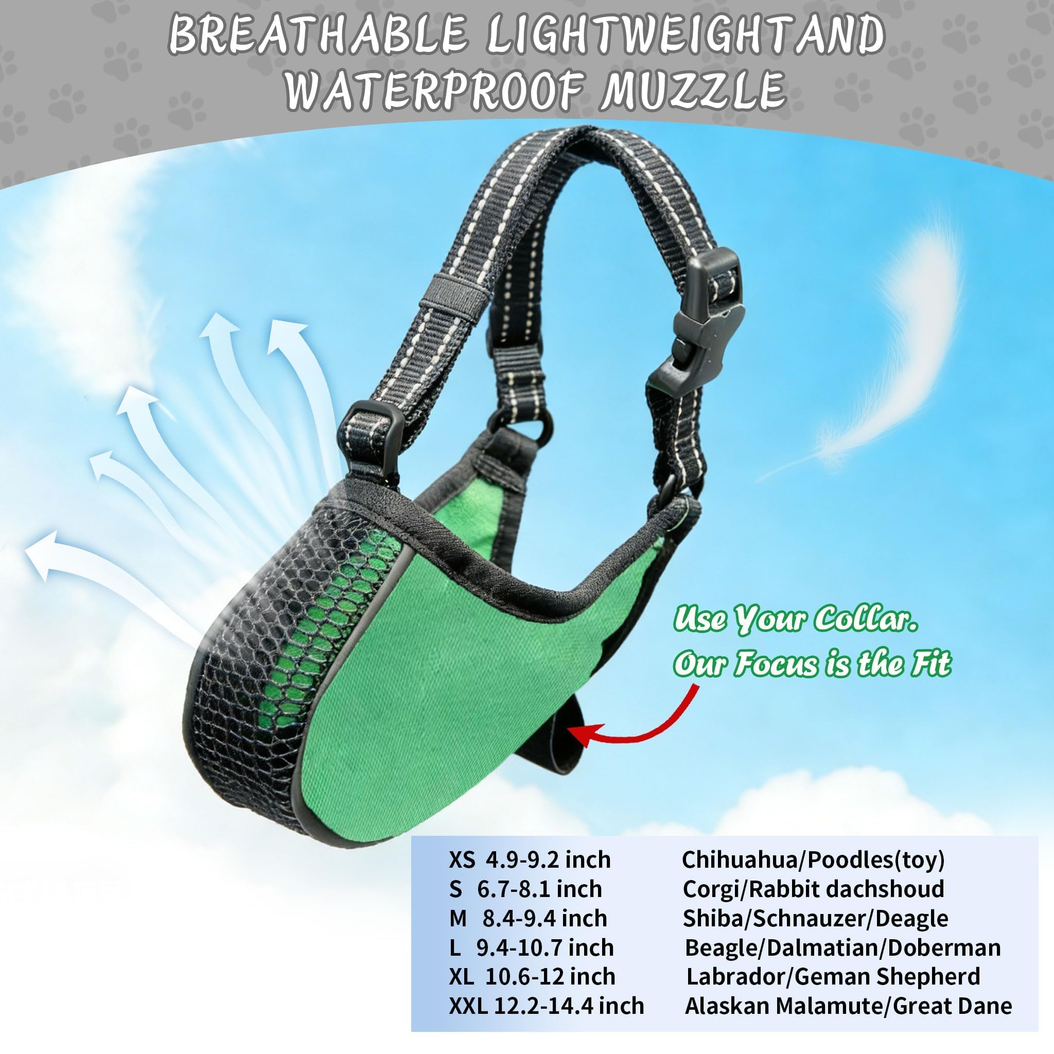 FestiVex dog basket muzzle adjustable overhead strap shown in use for stability