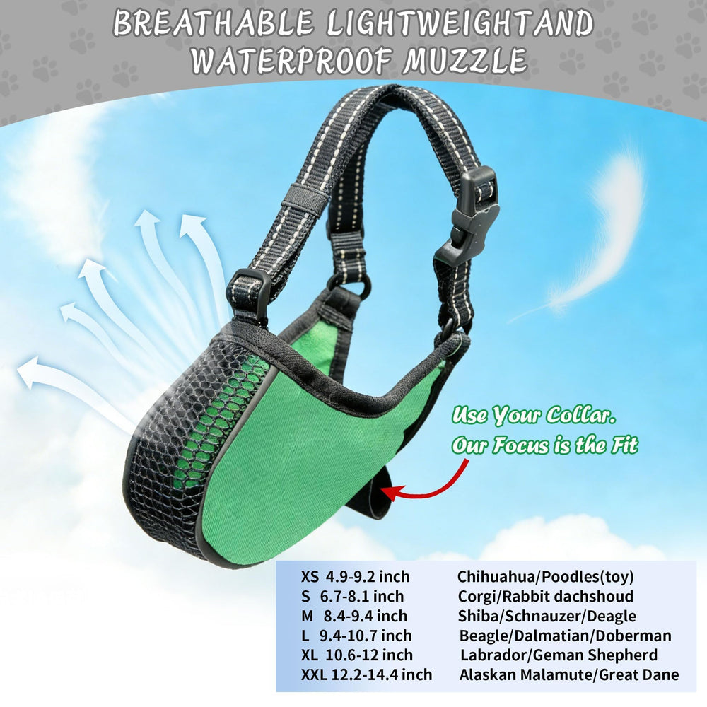 FestiVex dog basket muzzle adjustable overhead strap shown in use for stability