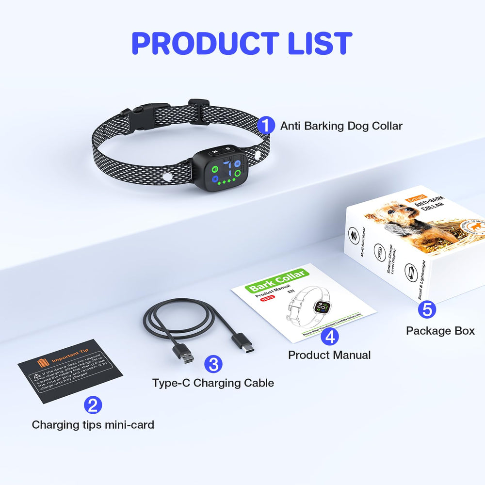 Feycig dog bark collar with 1-year replacement service.
