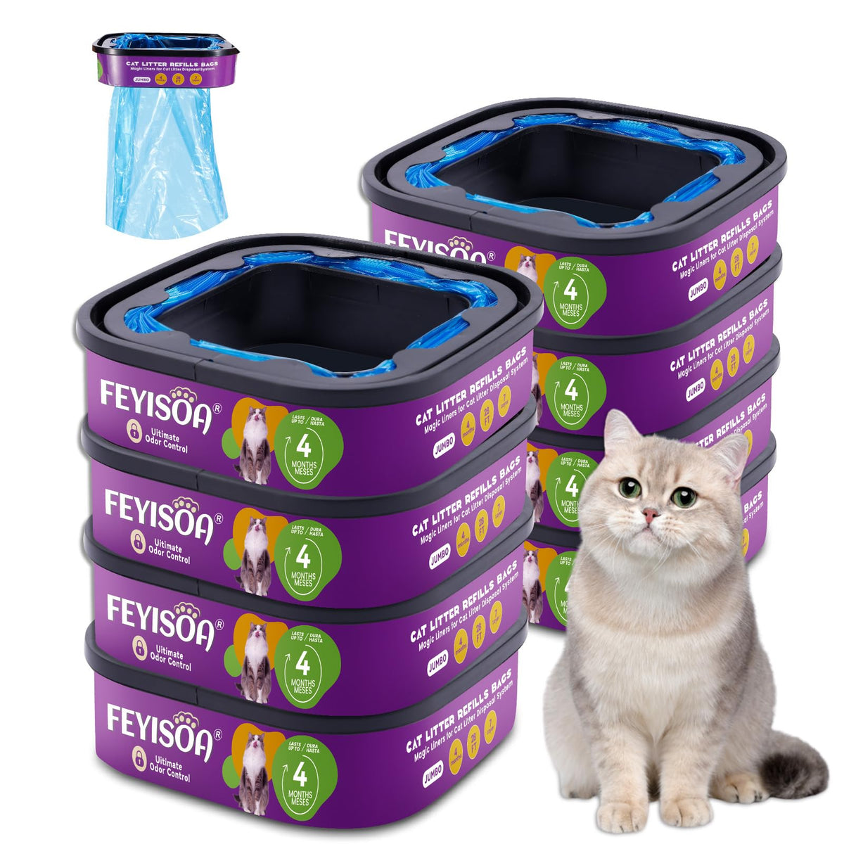 FEYISOA refill bags 28ft 8-pack image showing extended supply for odor control