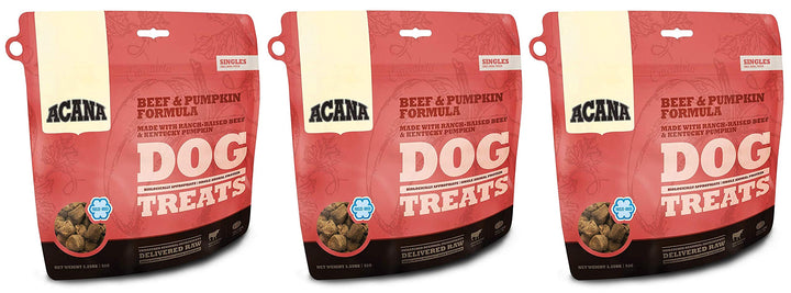 FFKQBH ACANA Beef and Pumpkin treats pack image; protein-rich reward for dogs.