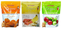 FFKQBH Grandma Lucy's oven-baked dog treats variety pack, flavors pumpkin, banana, and apple for tasty rewards.
