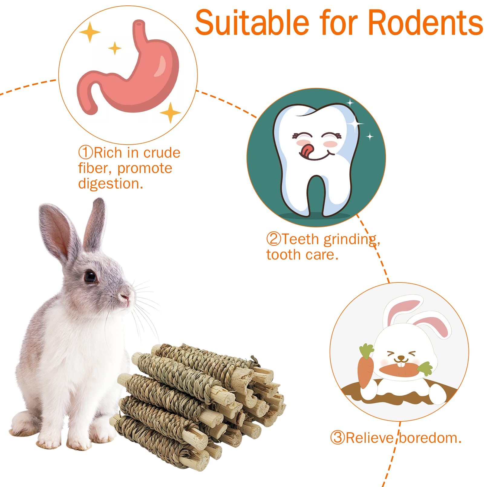 Fhiny bamboo molar sticks in use by a small pet for dental wear.