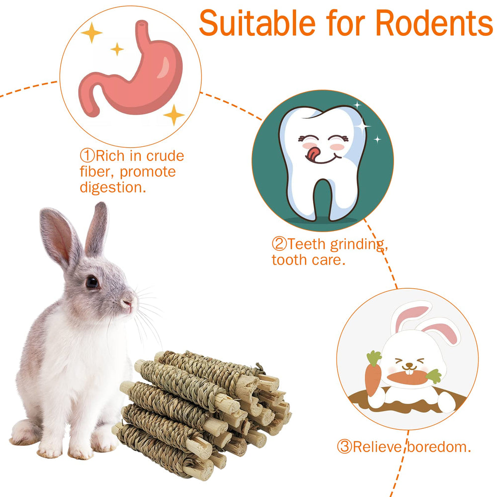 Fhiny bamboo molar sticks in use by a small pet for dental wear.