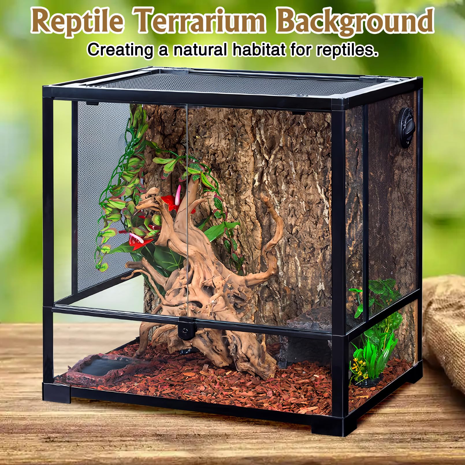 Fhiny easy-clean backdrop for terrariums, rinse or brush away dust.