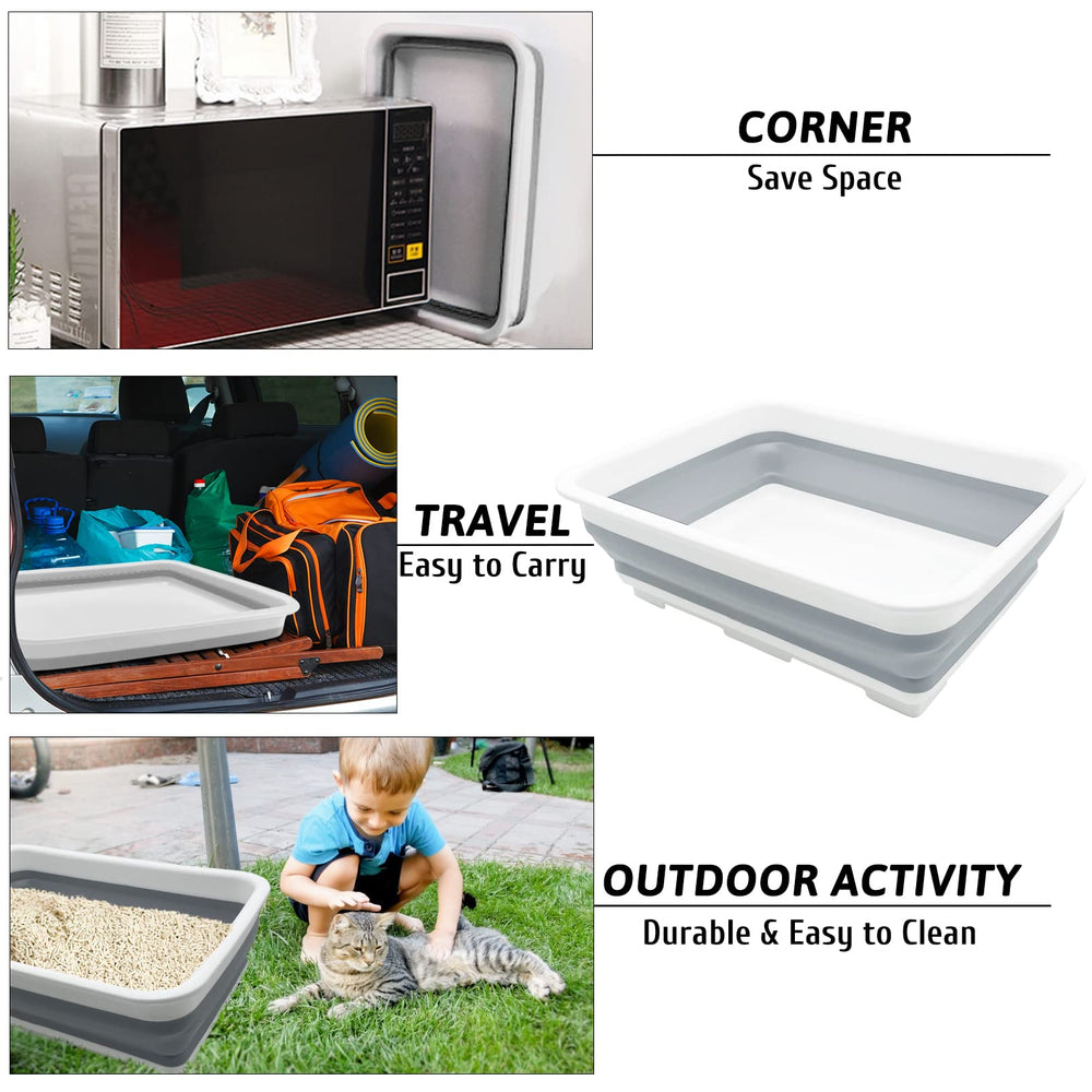 Fhiny Open Cat Litter Box laid flat for compact storage at home.