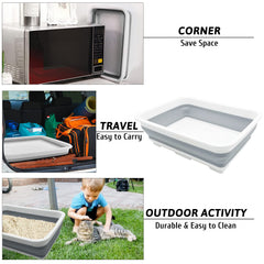 Fhiny Open Cat Litter Box laid flat for compact storage at home.