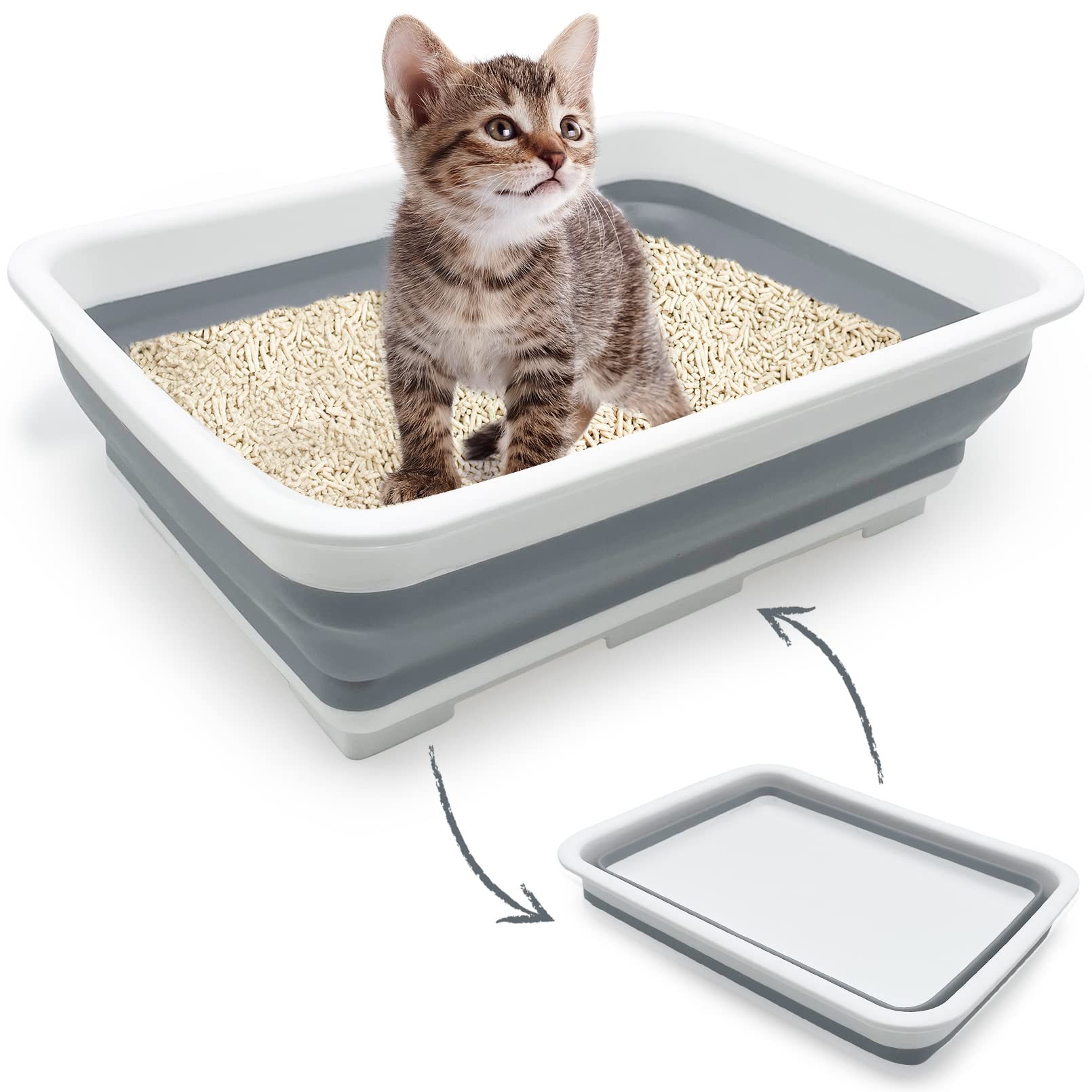 Fhiny Open Cat Litter Box folded for space-saving storage.
