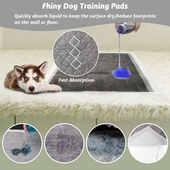 Fhiny pee pads showing quick-absorption gel forming to lock moisture.