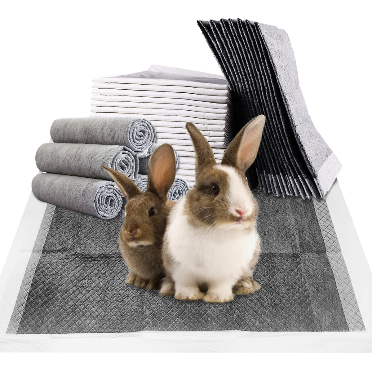 Fhiny rabbit pee pads packaging shows a 100-count box for easy restocking.