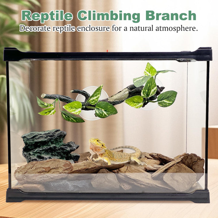 Fhiny reptile branch with strong suction cups ensures secure attachment in terrariums.