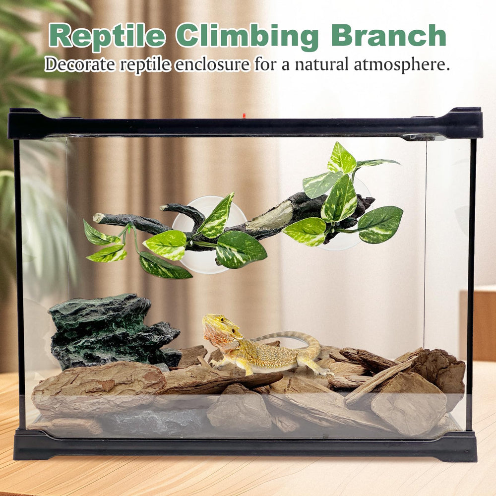 Fhiny reptile branch with strong suction cups ensures secure attachment in terrariums.