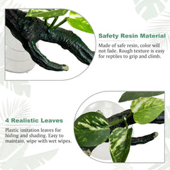 Fhiny textured branch with leaves offers grip and shelter for reptiles.