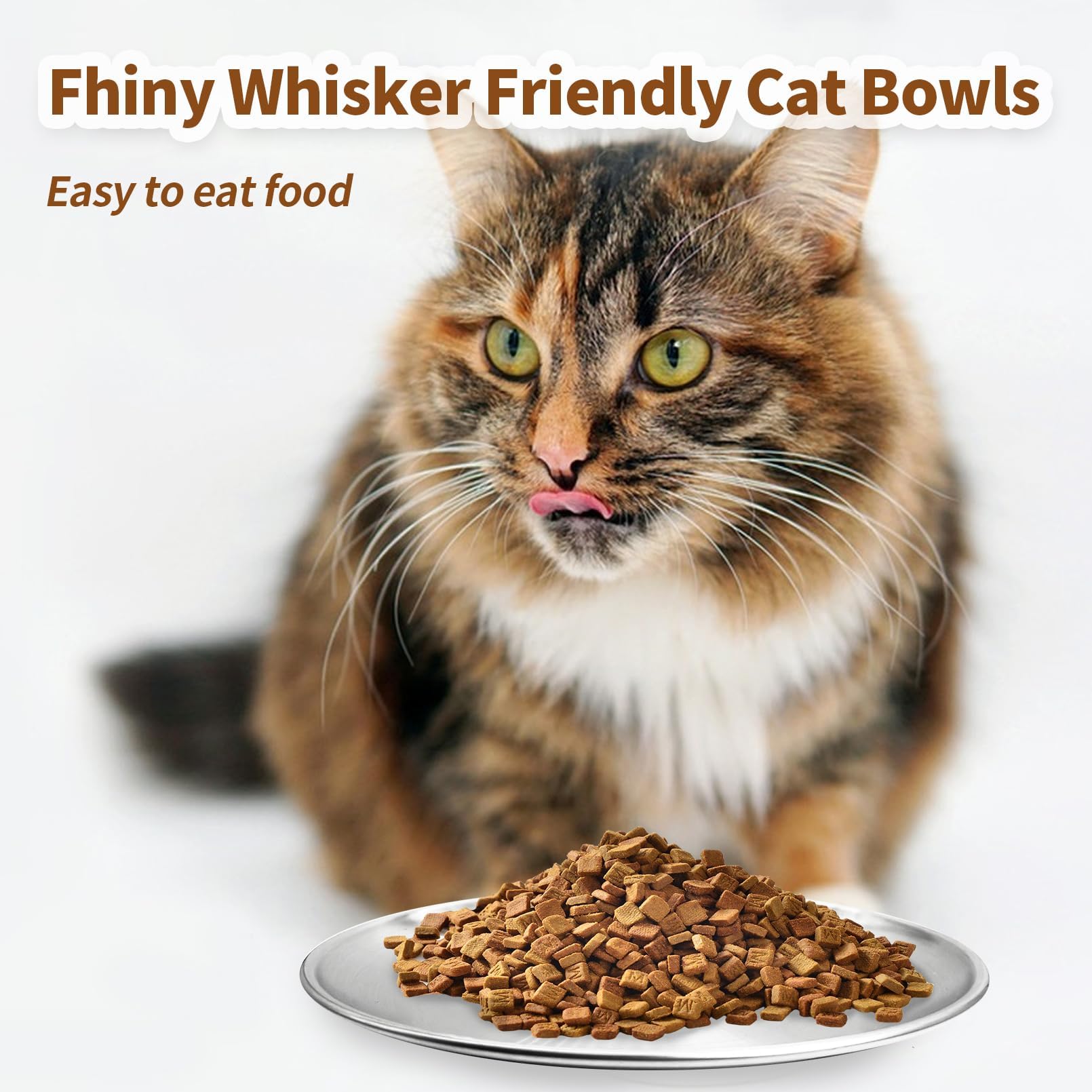 Fhiny whisker-fatigue-friendly bowls with wide profile reduce whisker contact during meals.