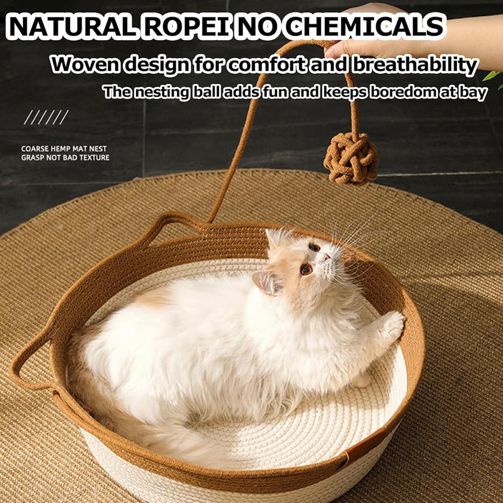 FHKPET Instinct Basket handwoven rope emphasizes durable scratching and resting spot
