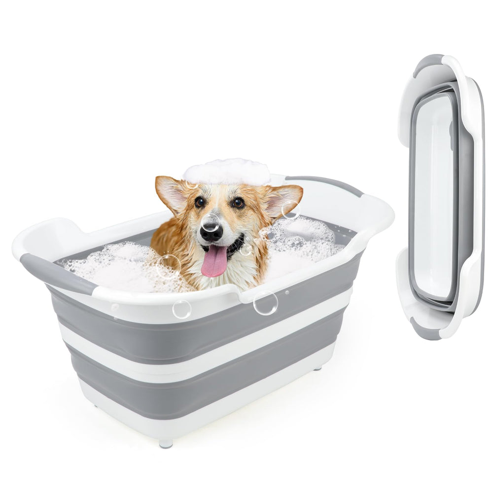 FHTONGE collapsible dog bathtub folded-flat for compact storage and transport.