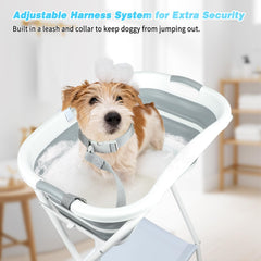 FHTONGE dog washing station at 38.6 inches height reduces bending during grooming.