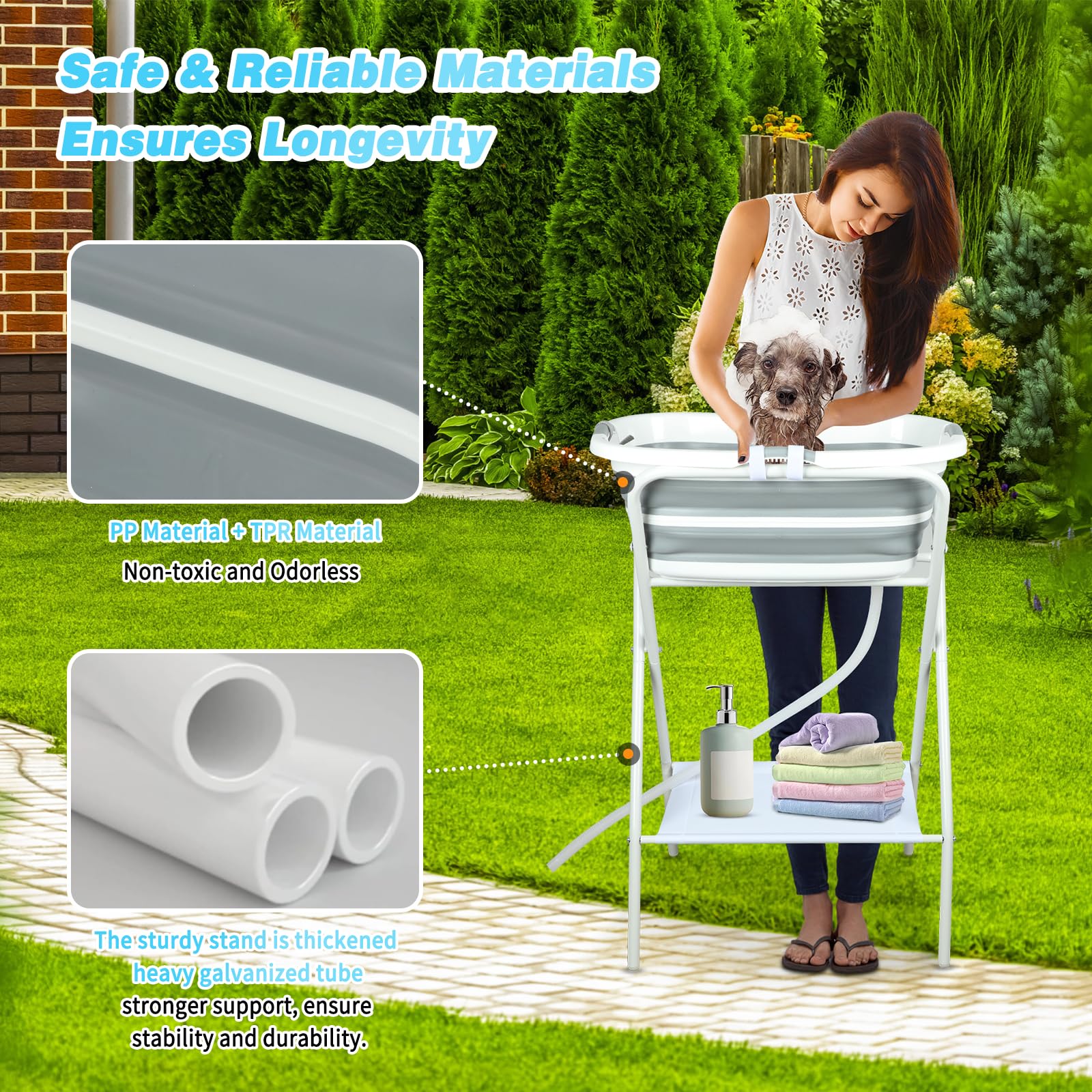 FHTONGE multifunctional pet shower tub suitable for washing and soaking.